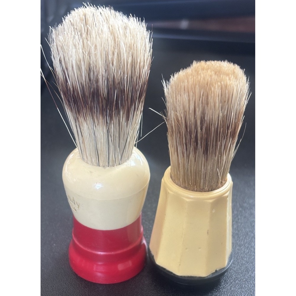 2 Vintage Shaving Brushes Ever-Ready Cream Red Black USA Bakelite Barber 100